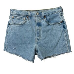Levis Womens Cutoff Jean Shorts 30 Light Wash Button Fly High Rise Raw Hem